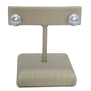 925 Sterling Silver 9mm Cultured Freshwater Pearl Stud Earrings White Dyed Gray‎